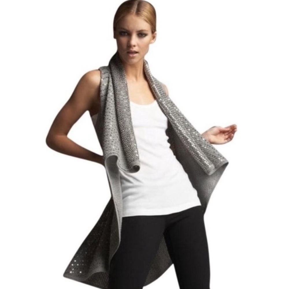 ALICE+OLIVIA FULLY EMBELLISHED WIDE KNIT WRAP SWEATER ASYMMETRICAL HEM NWOT M